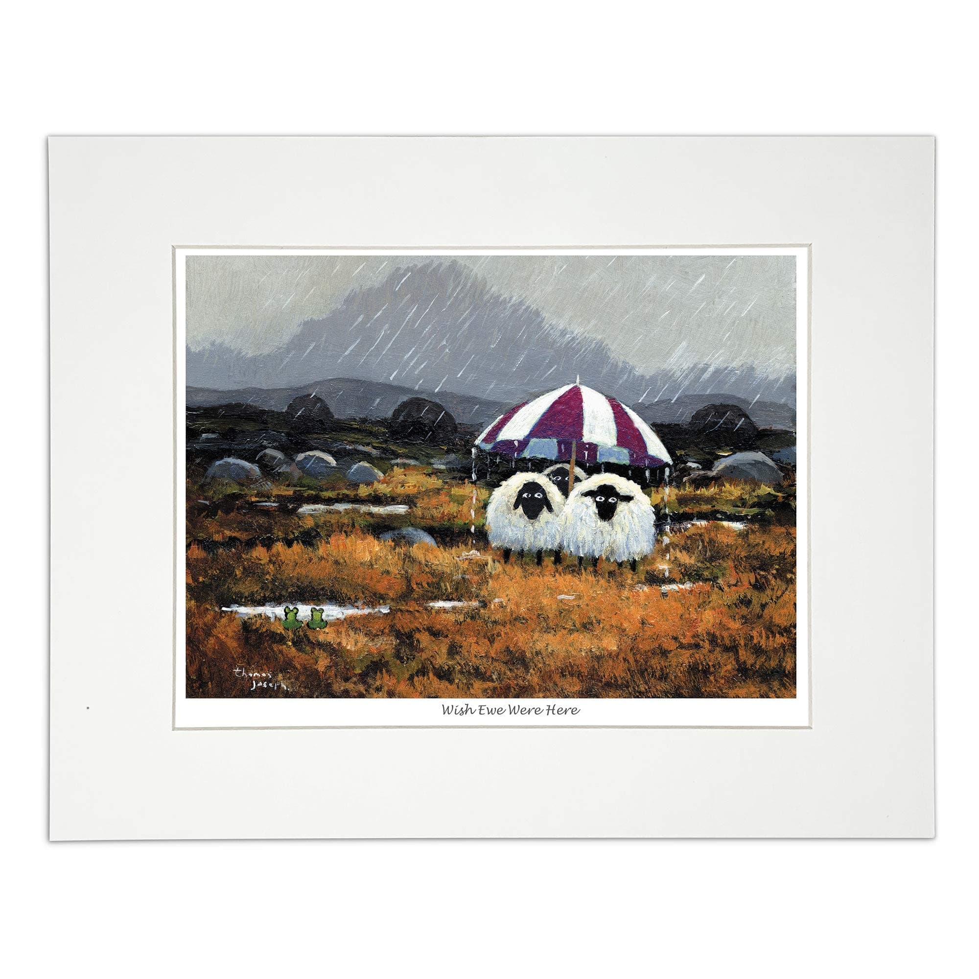 'Wish Ewe were Here' Mounted Print by Thomas Joseph - Sheep Art