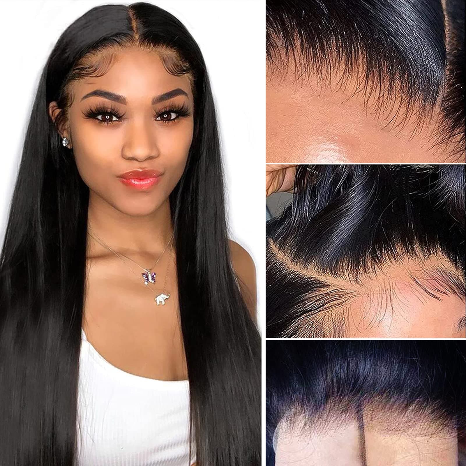 Lace Front Wigs Human Hair Straight 13x4 Transparent Lace Frontal Wigs for Black Women Human Hair 150% Density Pre Plucked with Baby Hair Brazilian Virgin Hair Full And Thick Natural Color 24inch