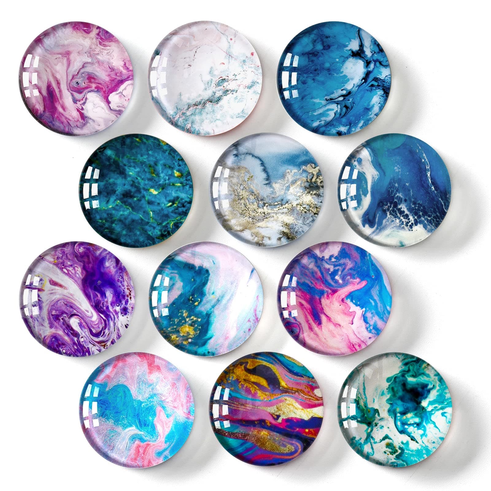 12PCS Fridge Magnets Round Glass Refrigerator Magnets Calendar Magnetic Sticker Decorations Whiteboards Magnets Set for Office and Kitchen(Marbling)