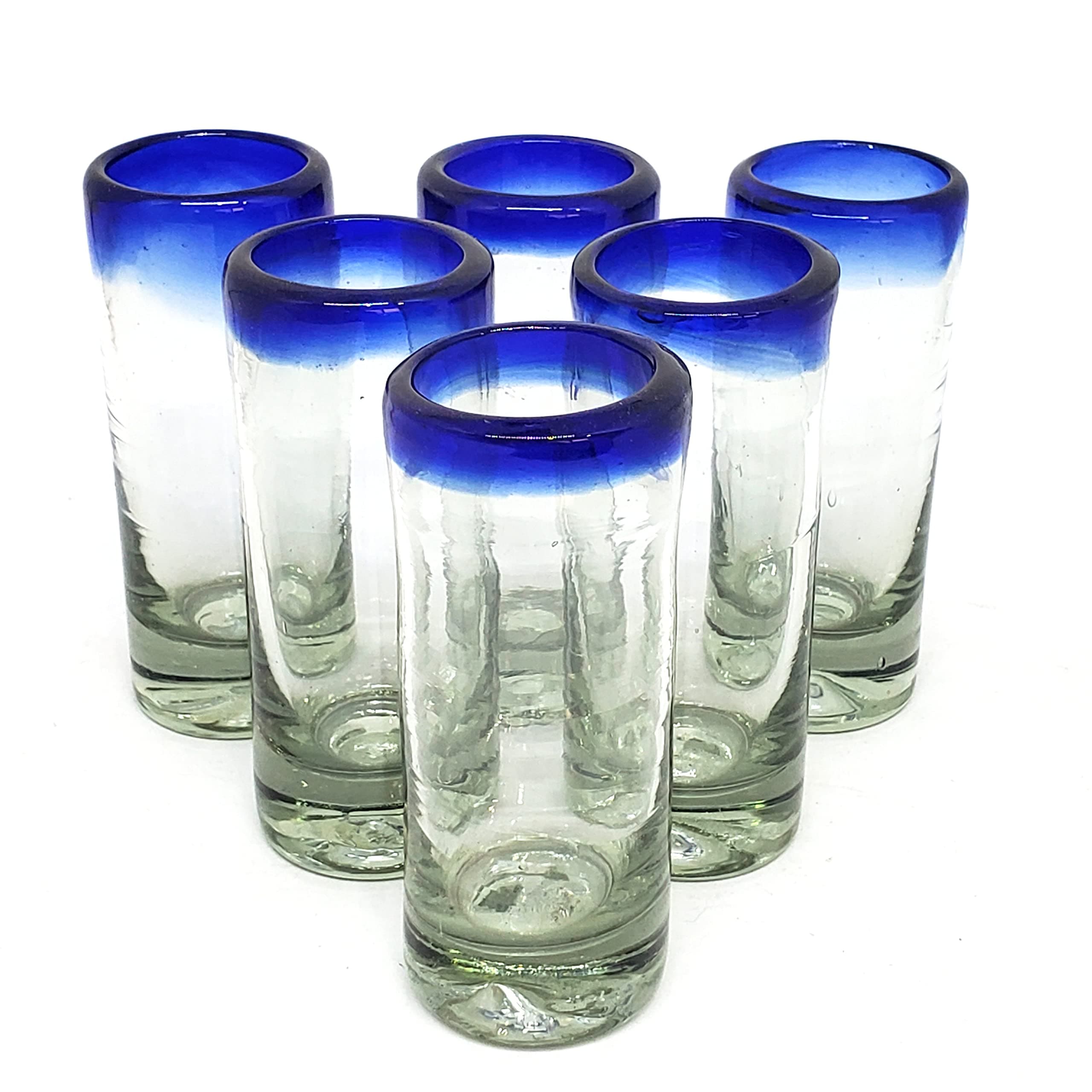 Cobalt Blue Rim 2 oz Tequila Shot Glasses (set of 6), Recycled Glass, Lead-free, Toxin-Free (Shot)