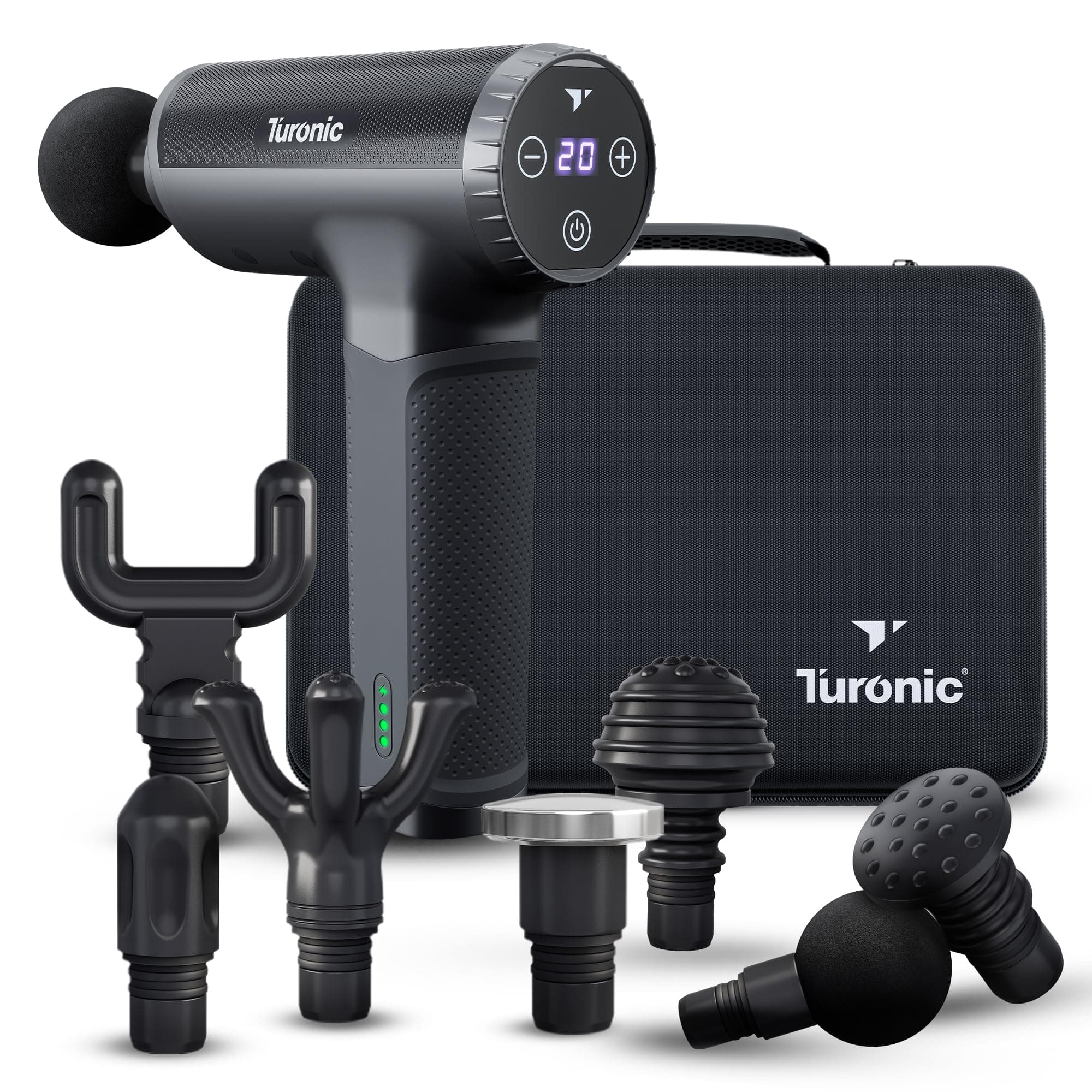 Turonic Professional Handheld Massage Gun - Deep Tissue Percussion Massager, 20 Speeds, 7 Heads, Quiet, Powerful, Portable, Cordless, Great for Athletes, Personal Use, Shoulder, Foot, Back Body, GM5