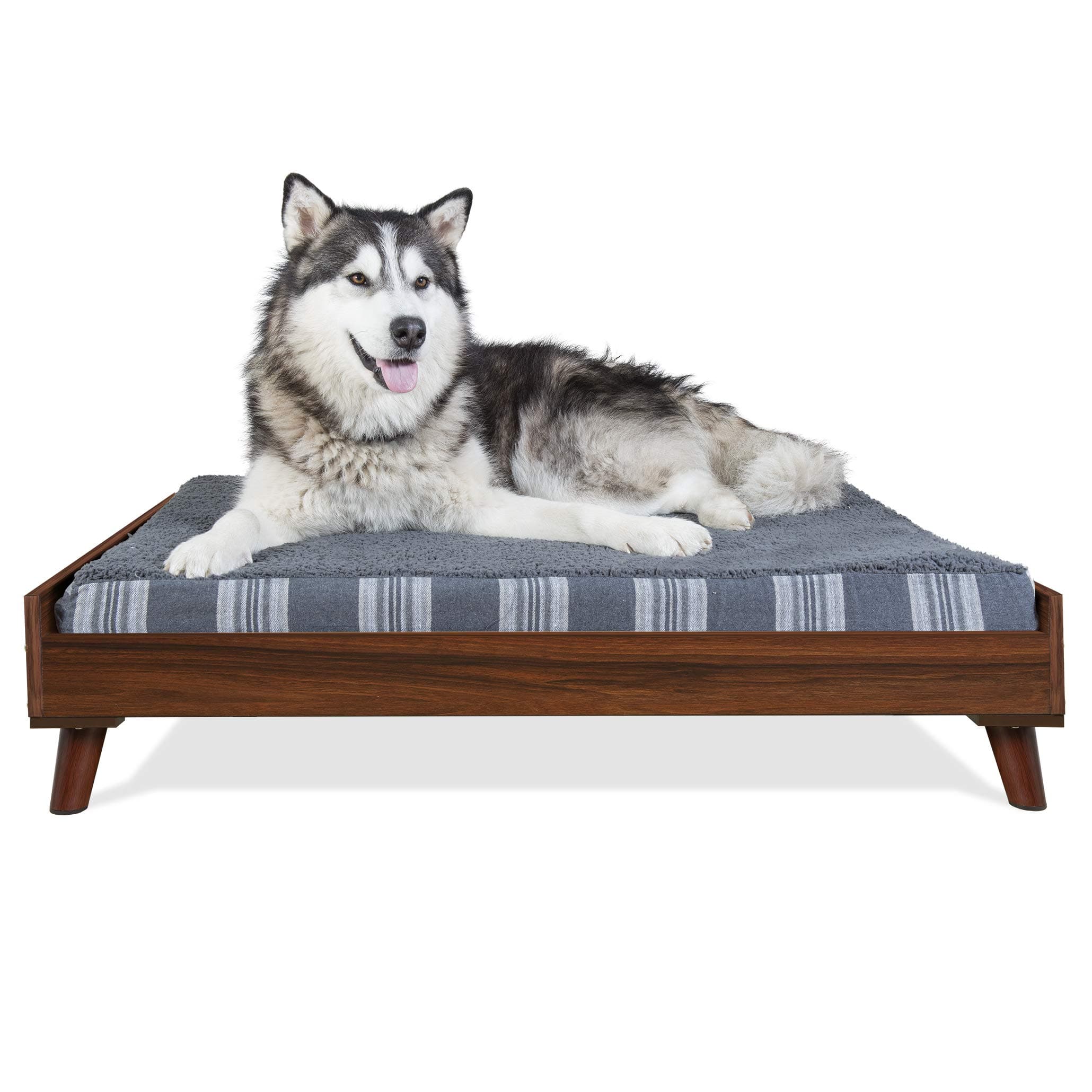 Furhaven Elevated Dog Bed Frame for 40" x 32" XL Dog Beds, Easy Assembly - Mid-Century Modern Bed Frame - Walnut, Jumbo/XL