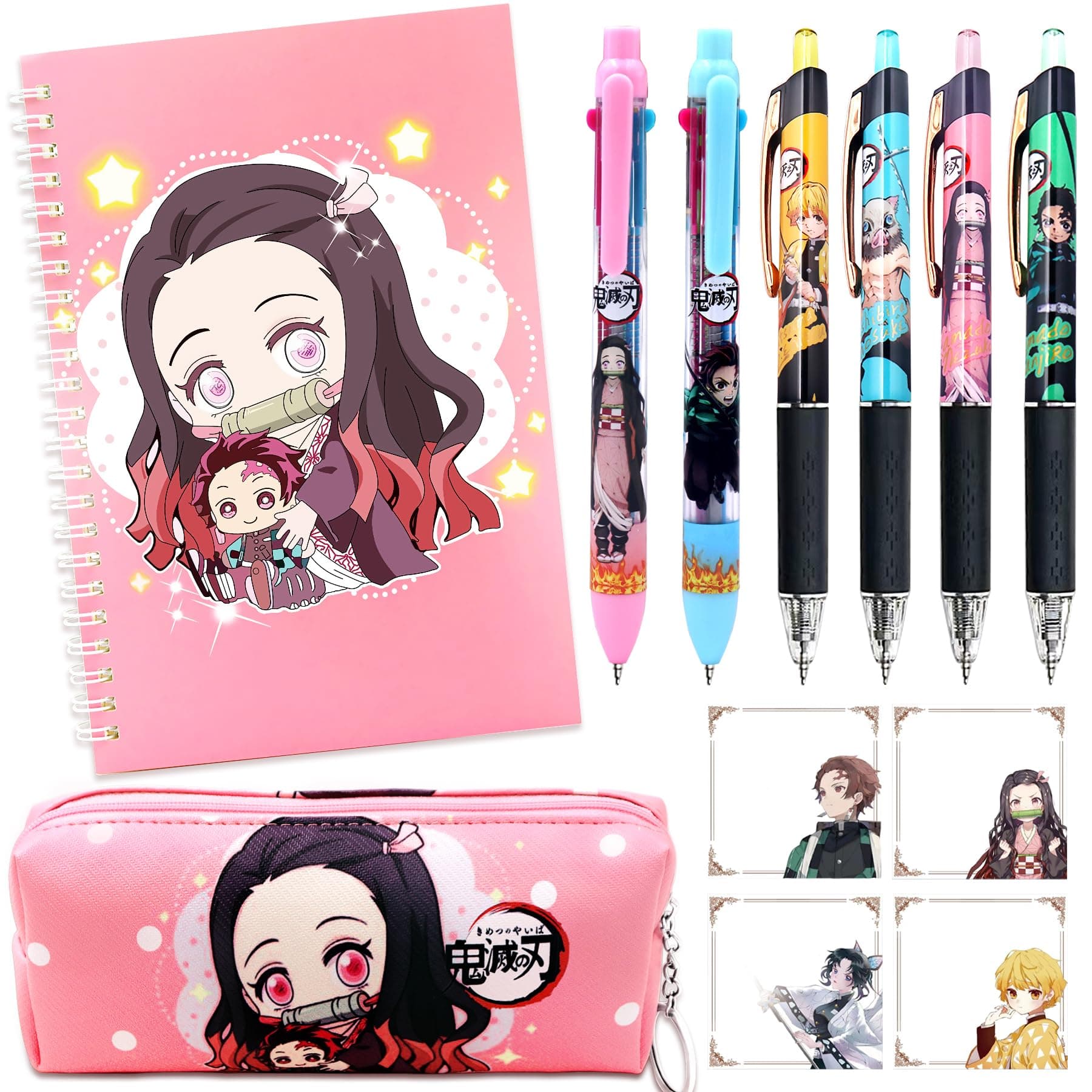 Anime Demon Merch Gifts,Kawaii Anime Stuff Cartoon Stationery Set School Supplies for Girls,Including Spiral Notebook Gel Pen Multicolor Pen Sticky Note...