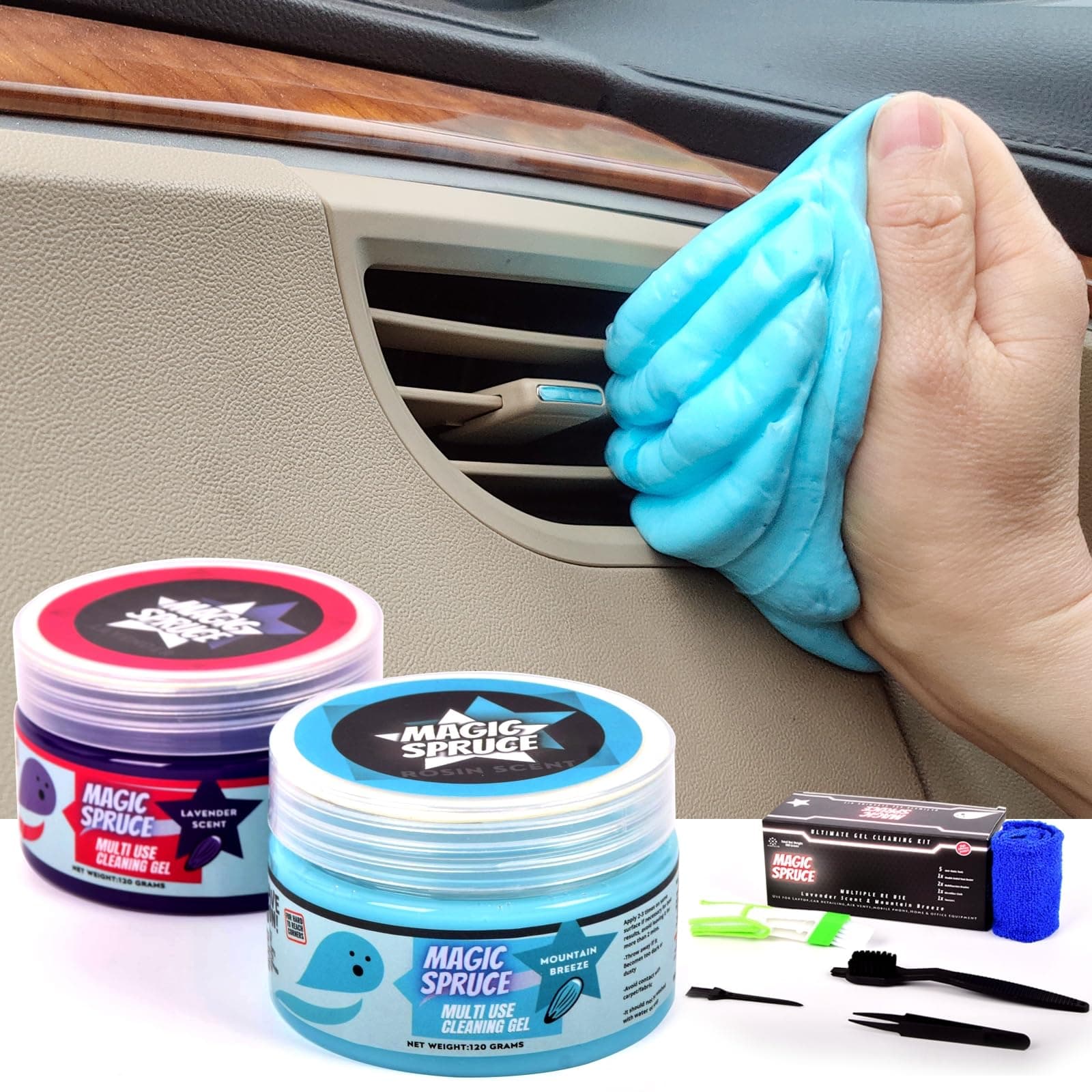 Car Cleaning Gel Kit Supplies for Interior Detailing, 2 Pots Car Slime Cleaner, 4 Anti-Static Detailing Brushes, Vent Duster, Auto Car Accessories, Pc Laptop, Keyboard Cleaner Putty