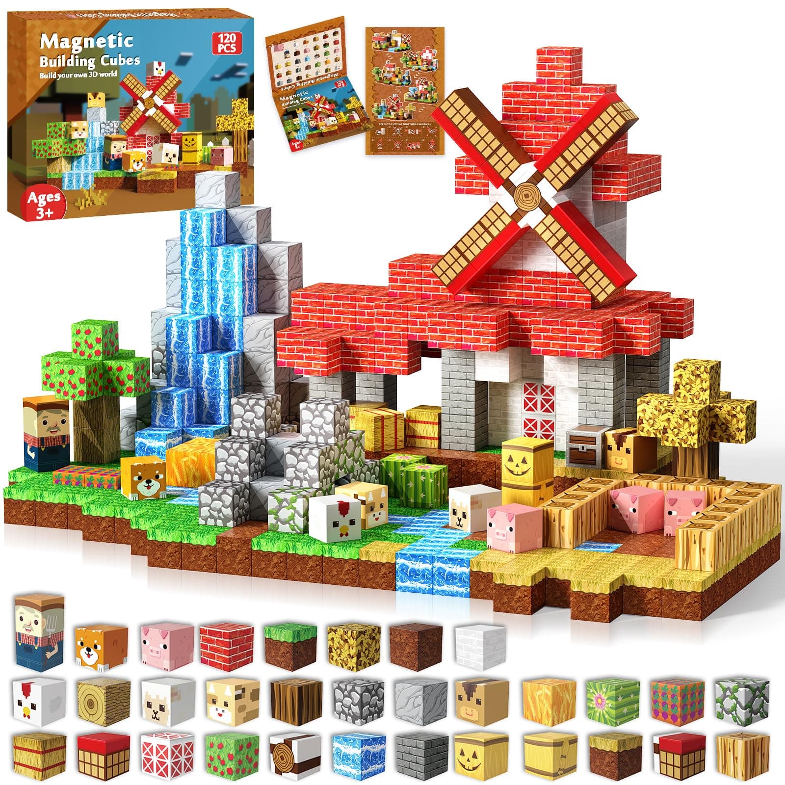 Magnetic Blocks, 120Pcs Magnetic Building Tiles Stacking for kids Boys and Girls Aged 3 4 5 6 7 8 Years Old Learning Educational Toys as A Birthday Xmas Gifts
