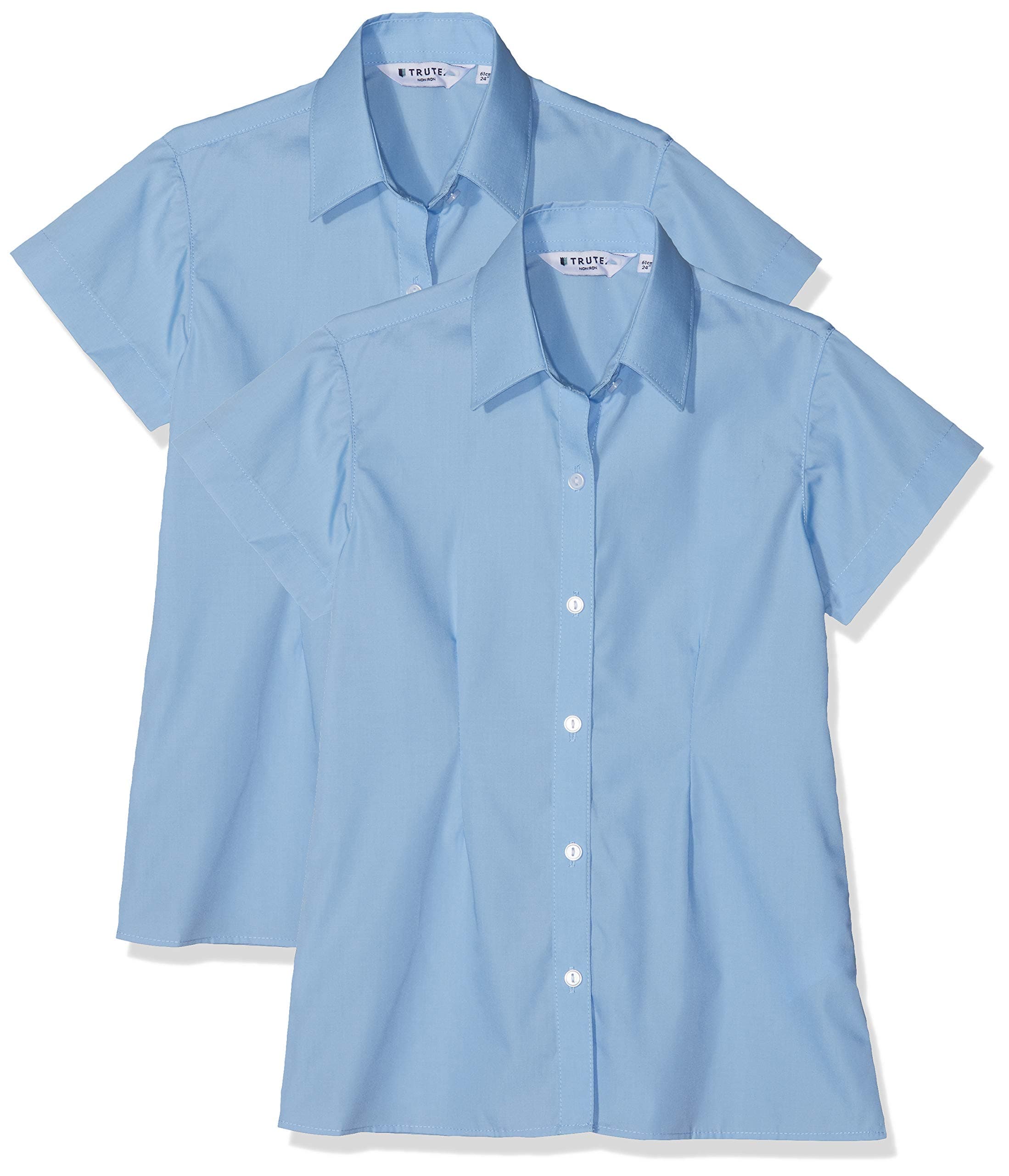 Trutex 2 Pack Long Sleeve Girls School Shirts with Revere Collar (3-16+ Years), Standard Fit Girls Shirts for School, Non-Iron Girls School Blouses, School Shirts Girls - Genuine School Uniform
