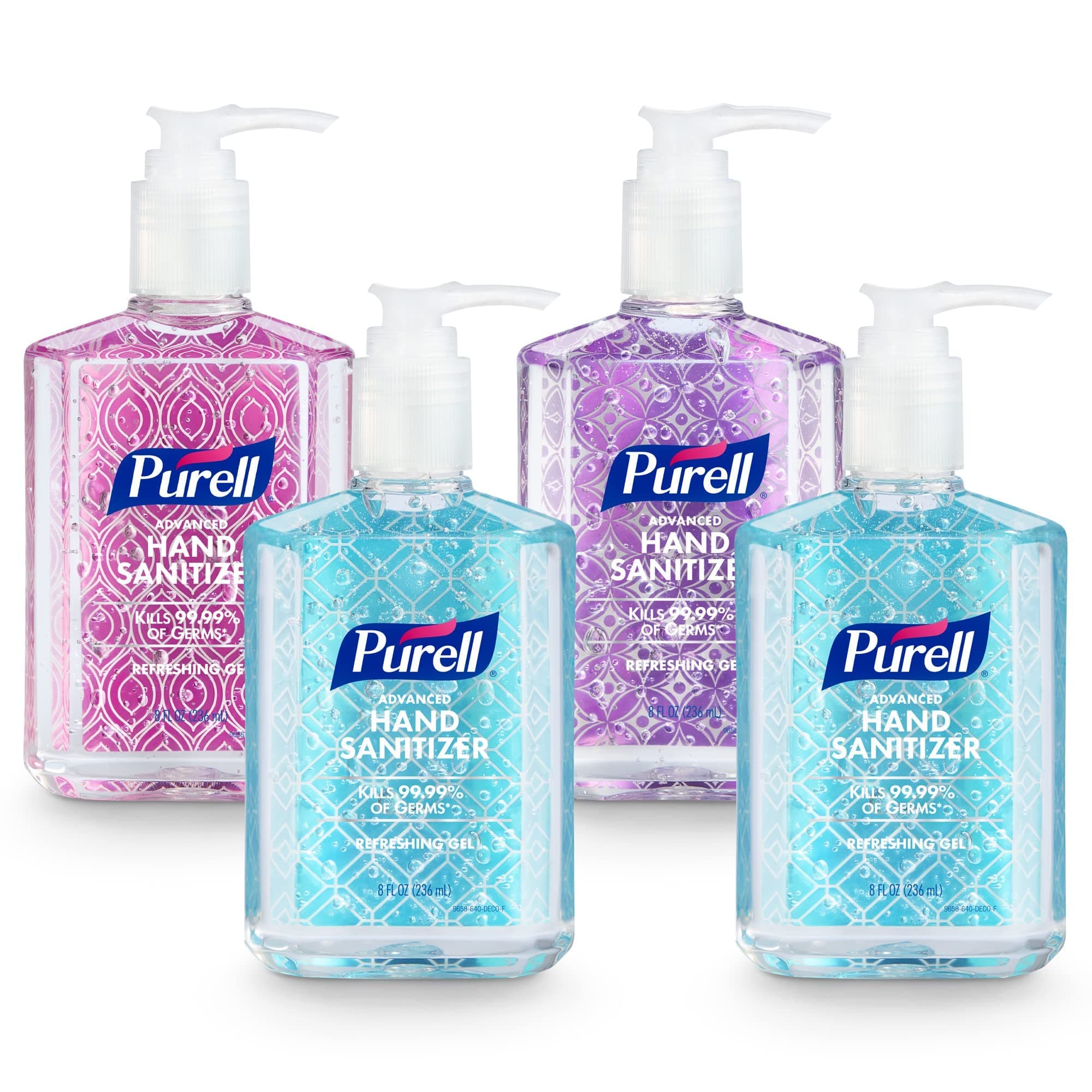 Advanced Hand Sanitizer Refreshing Gel Design Series, Clean Scent, 8 Fl Oz Pump Bottle (Pack of 4) - 9652-06-ECDECO