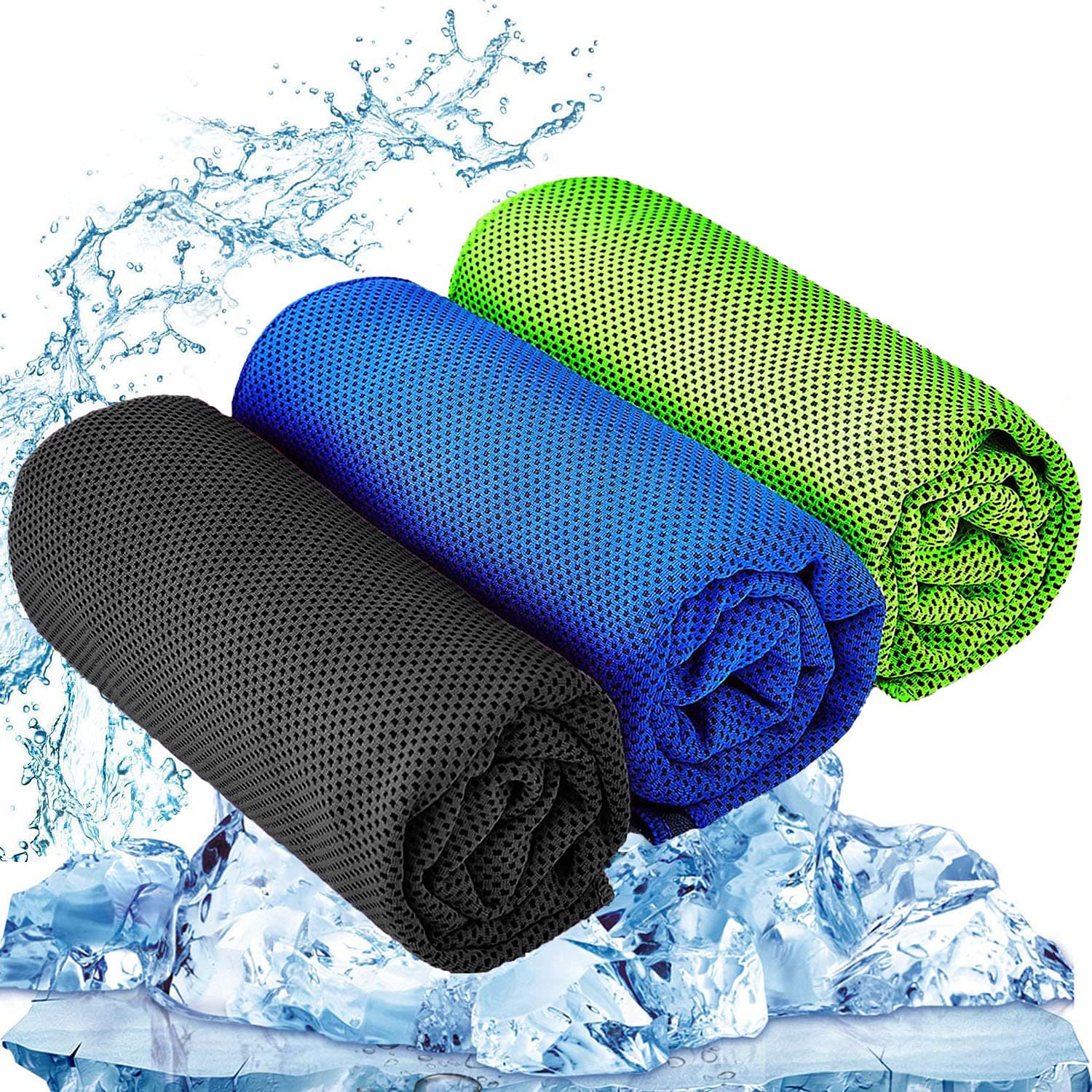 YQXCC 3 Pcs Cooling Towel (47"x12") Cool Cold Towel for Neck, Microfiber Ice Towel, Soft Breathable Chilly Towel for Yoga, Golf, Gym, Camping, Running, Workout & More Activities