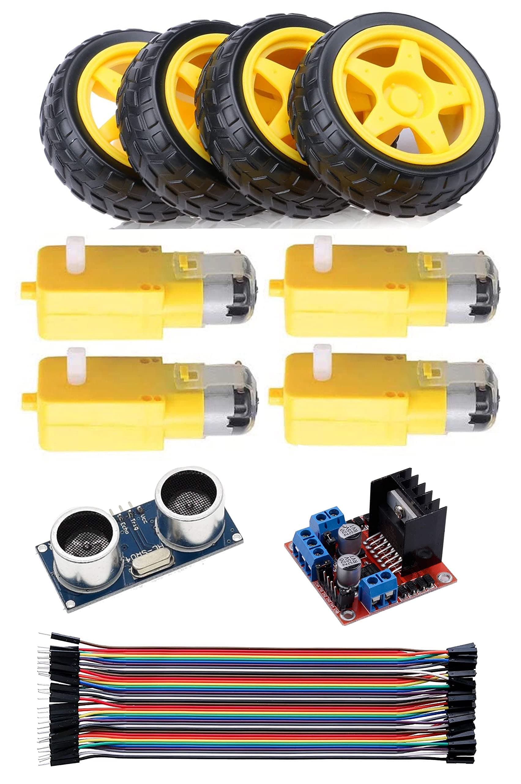 Robot Motor Kit DC Motor 3-6V Gear motor TT motor with Tire/Wheel Motor Drive controller HC-SR04 Ultrasonic Module Distance Sensor for Arduino Robotic AIProject Starter STEM Kit Raspberry pi Smart Car
