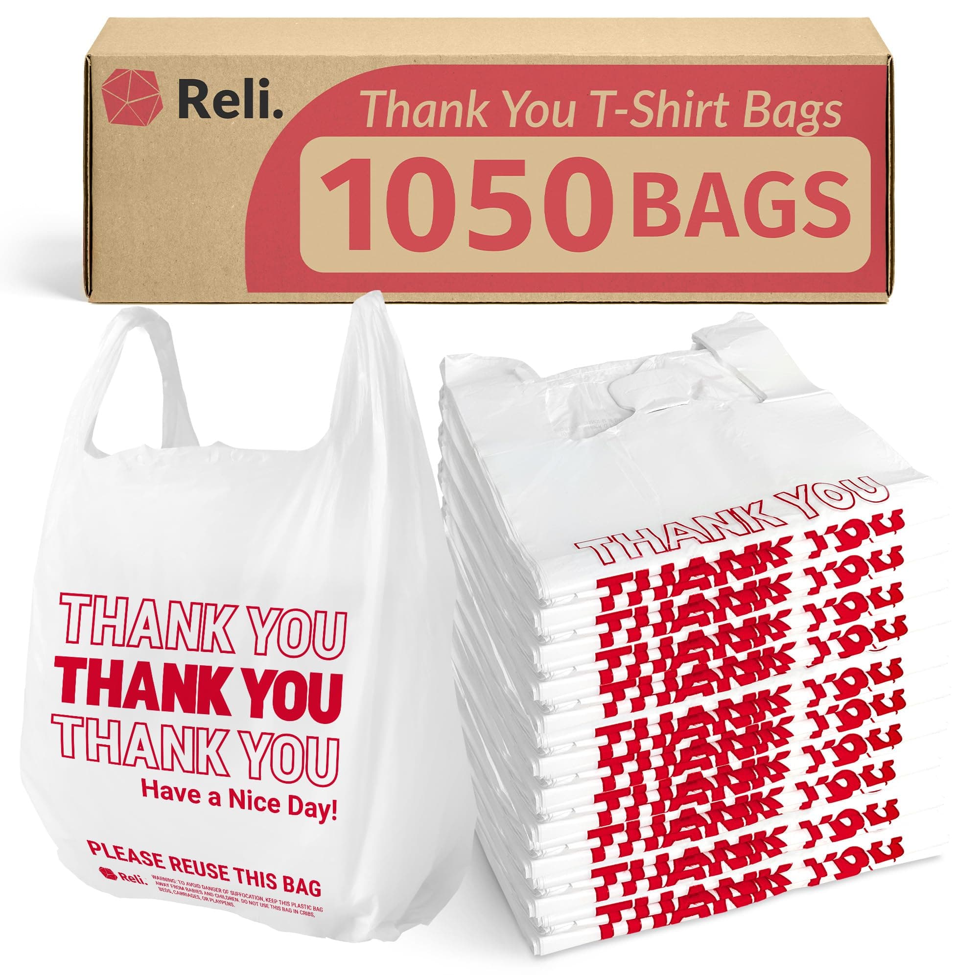 Reli. Plastic Bags Thank You (1050 Count) | White Grocery Bags with Handles | Shopping (Plastic)