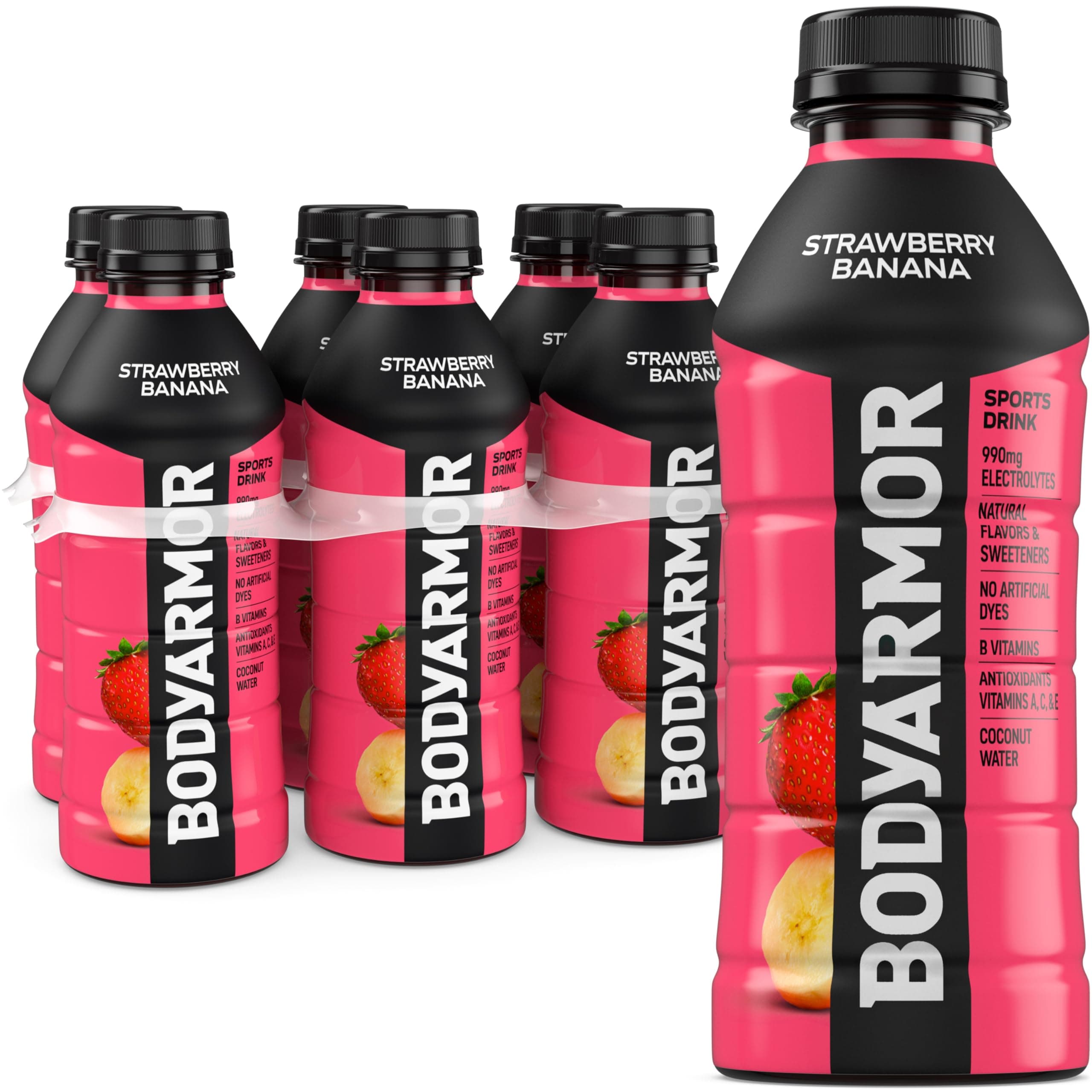 Sports Drink, Strawberry Banana, Electrolyte Drink Hydration, 20 Fl Oz Bottles (6 Pack), Flavored Coconut Water with B Vitamins & Antioxidants