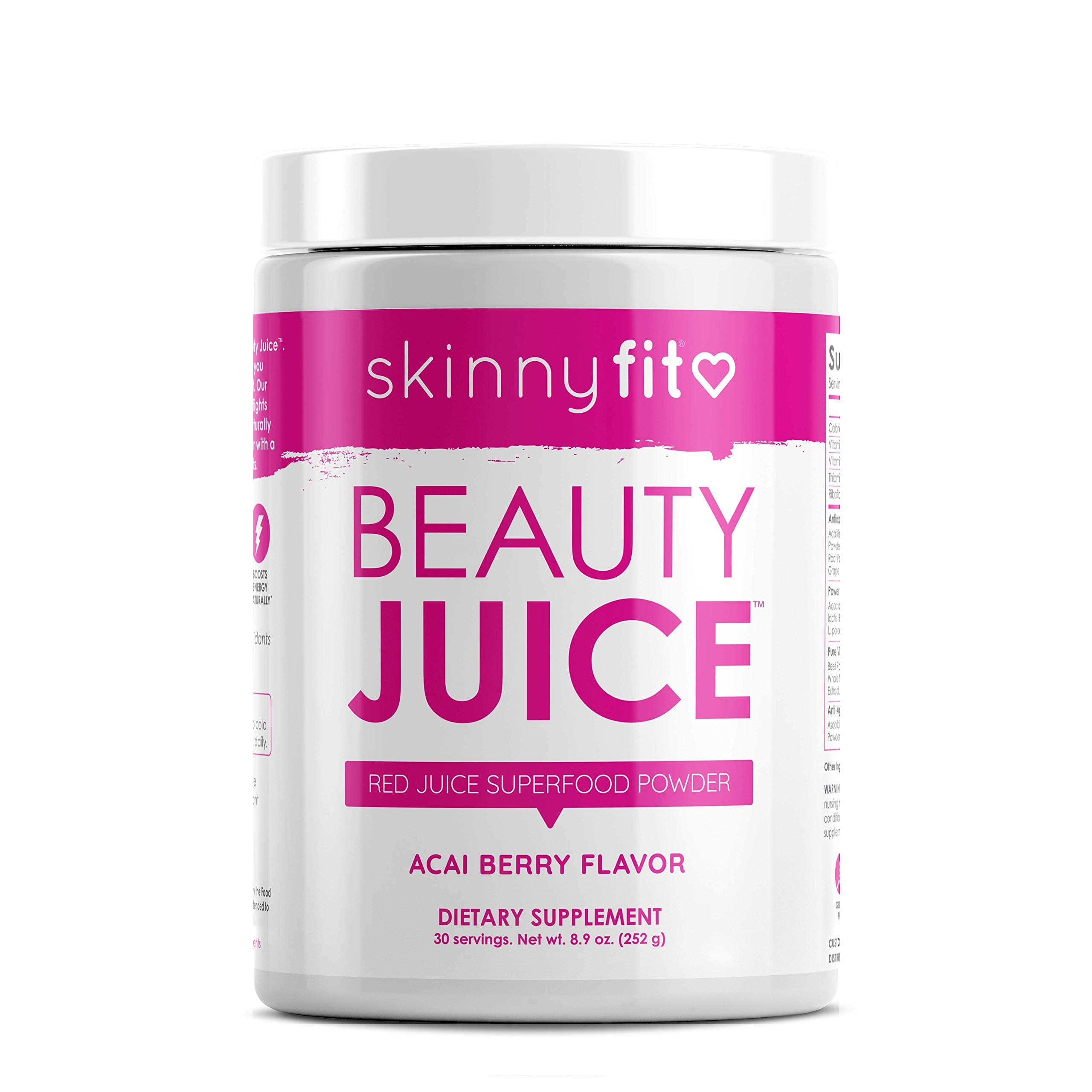 SkinnyFitBeauty Juice, Red Superfood Powder, Acai Berry Flavor - Anti-Aging, Aids in Digestion, Helps Boost Mood & Immunity, Prebiotics & Probiotics, 30 Servings