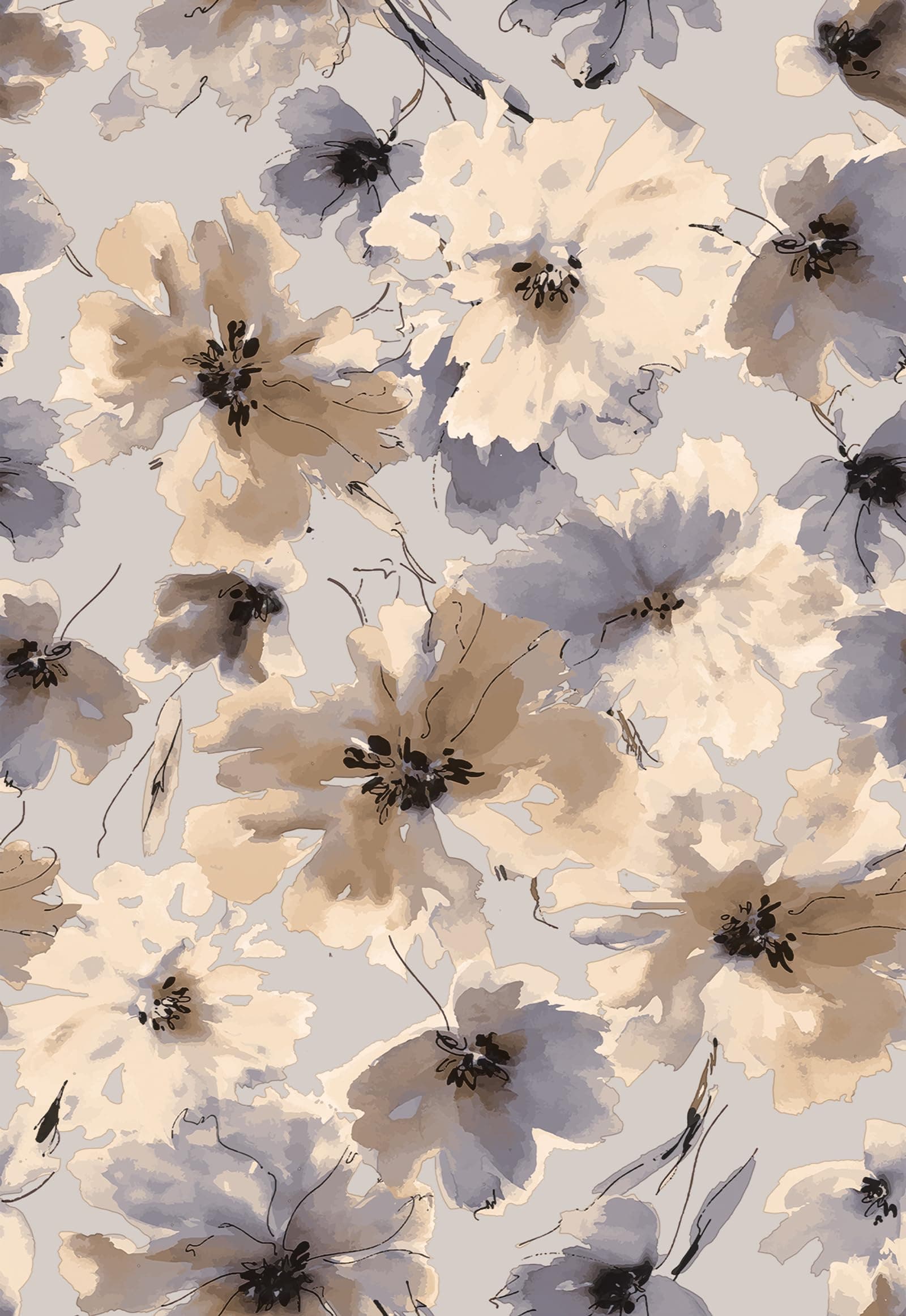 JiffDiff Purple Watercolor Floral Peel and Stick Wallpaper, 118" x 17.3" Vintage Removable Waterproof Self Adhesive Wall Paper, Brown Flower Contact Paper Peel and Stick for Classroom Cabinets