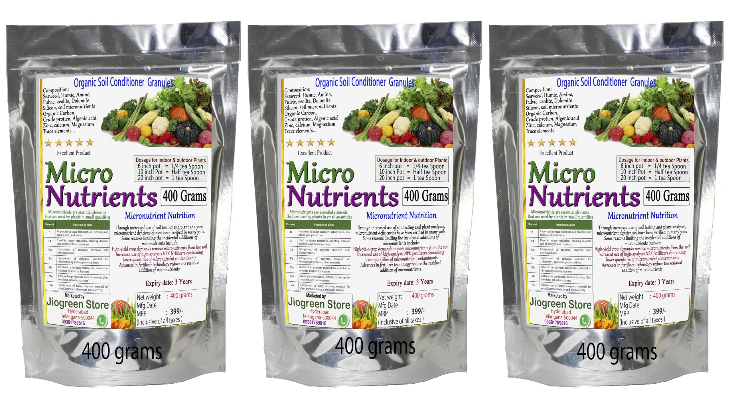 Jio Green garden Store Organic Micro NUTRIENTS granules (3 packs of 400 Grams)