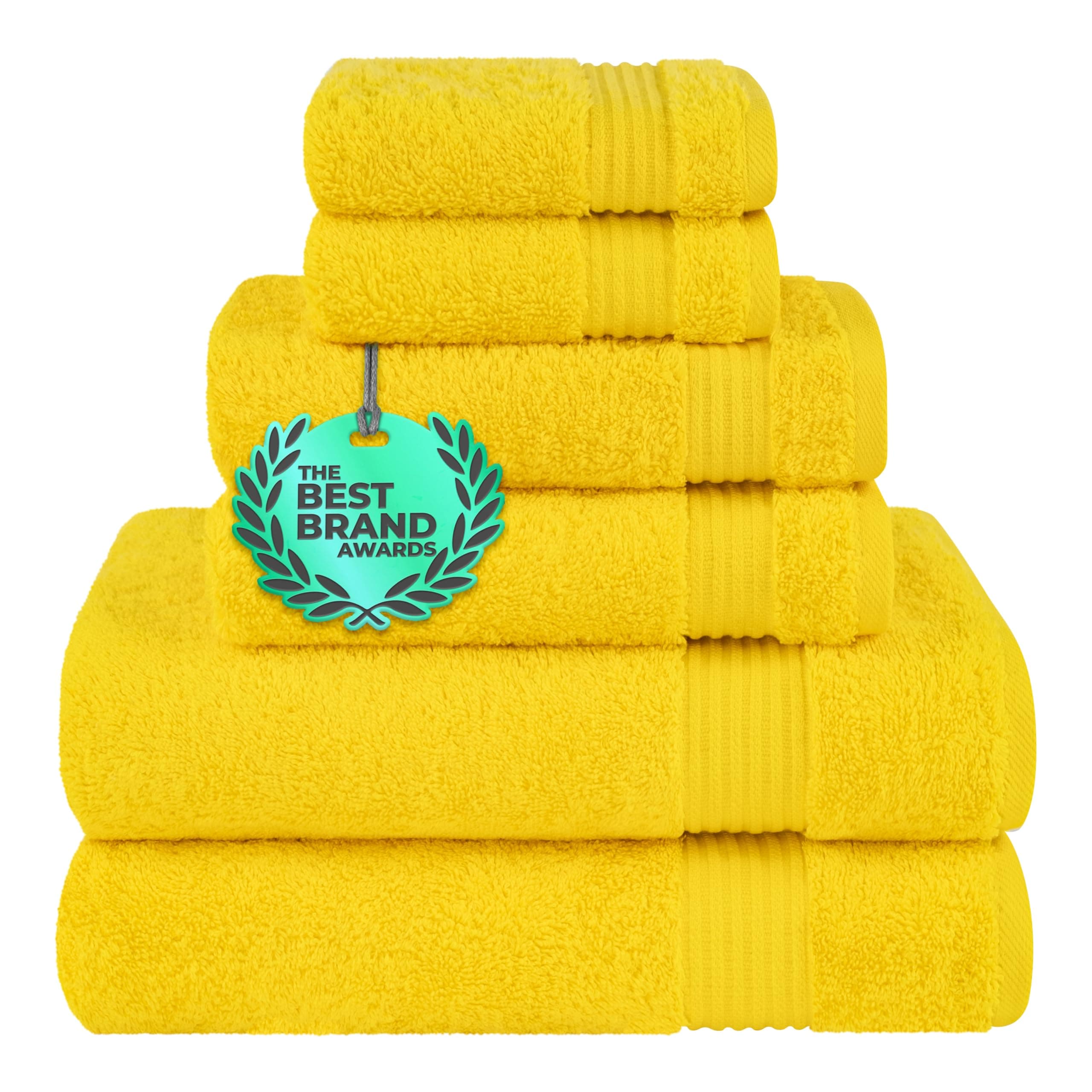 Cotton Paradise 6 Piece Towel Set, 100% Cotton Soft Absorbent Turkish Towels for Bathroom, 2 Bath Towels 2 Hand Towels 2 Washcloths, Yellow Towel Set