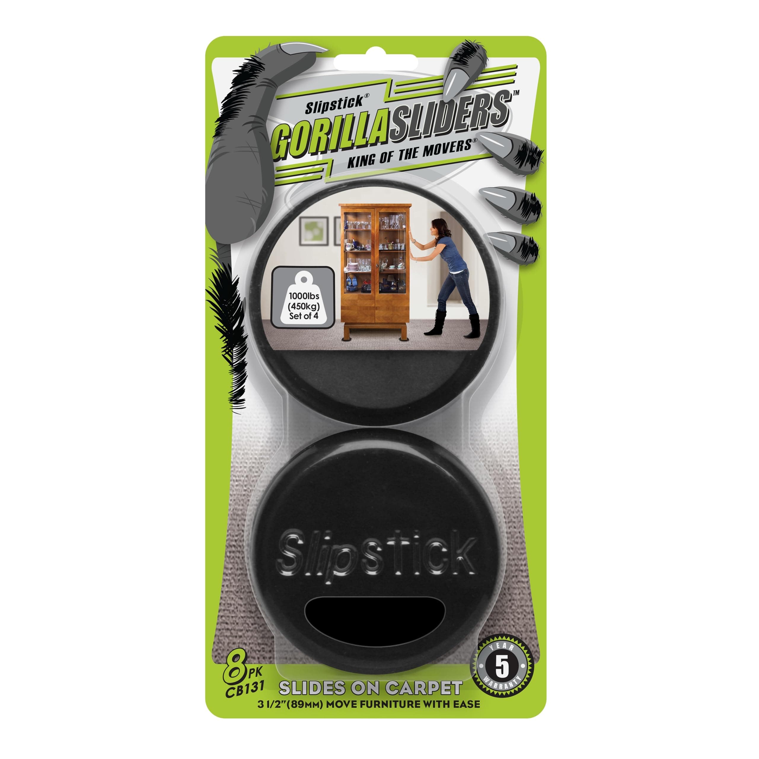 GorillaSliders 3-1/2 Inch Round Furniture Sliders for Carpet & Rugs (8 Pack) Premium Reusable Furniture Movers, Protects Carpeting & Makes Moving Heavy Furniture Easy, Black, CB131