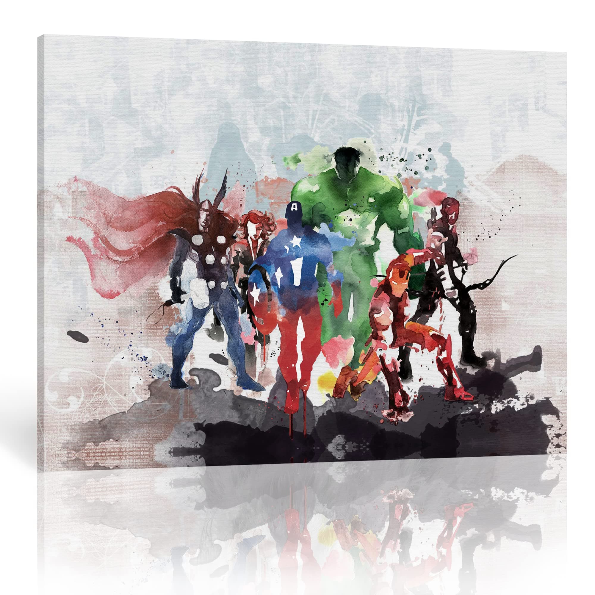 LP ART Canvas Print Wall Art Watercolor Super Heroes Collage Picture Painting for Living Room Bedroom Modern Home Decor Ready to Hang Stretched and Framed Artwork 16'x20'
