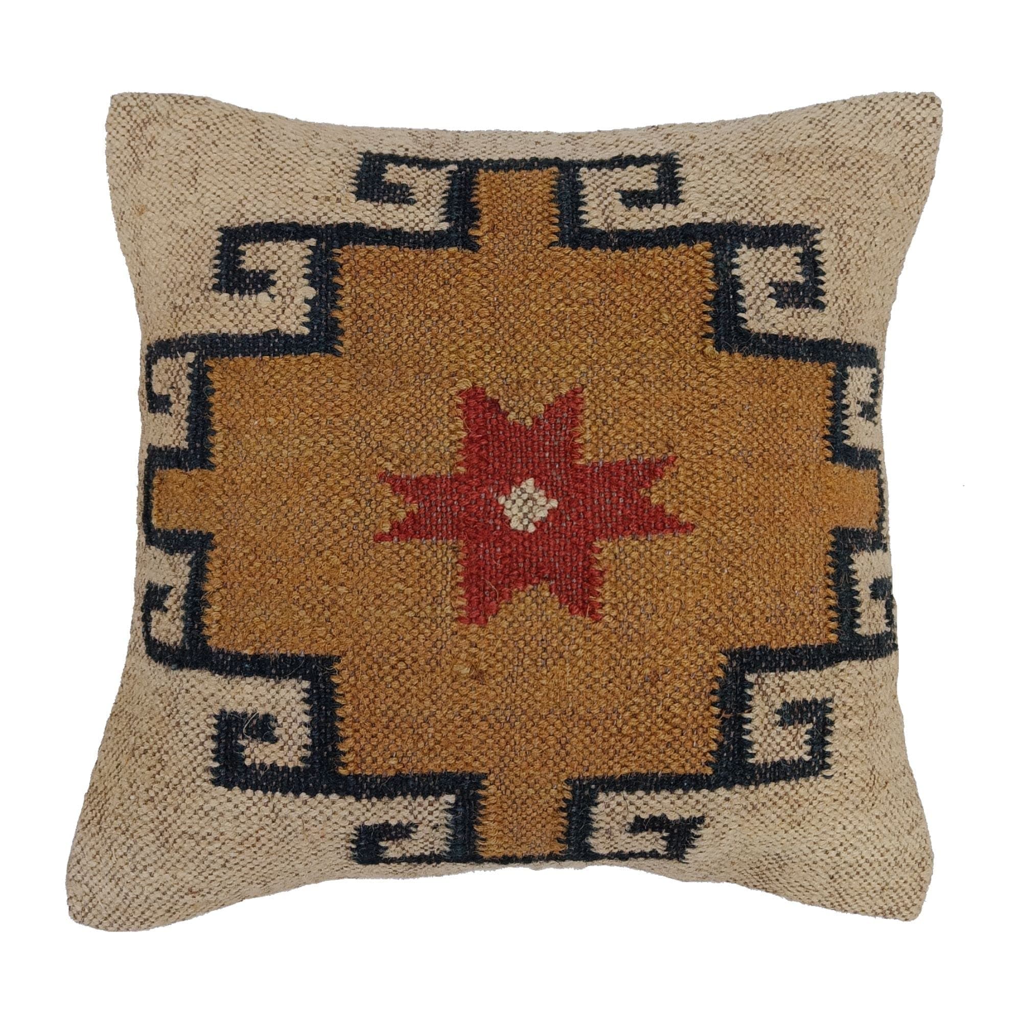 Trade Star 70% Jute and 30% Handmade Wool Pillow Cover 18x18 Inches Square Throw Cushion Case Kilim Pillow Cover Highly Durable Beautiful Decorative Farmhouse Covers (Pattern 7)