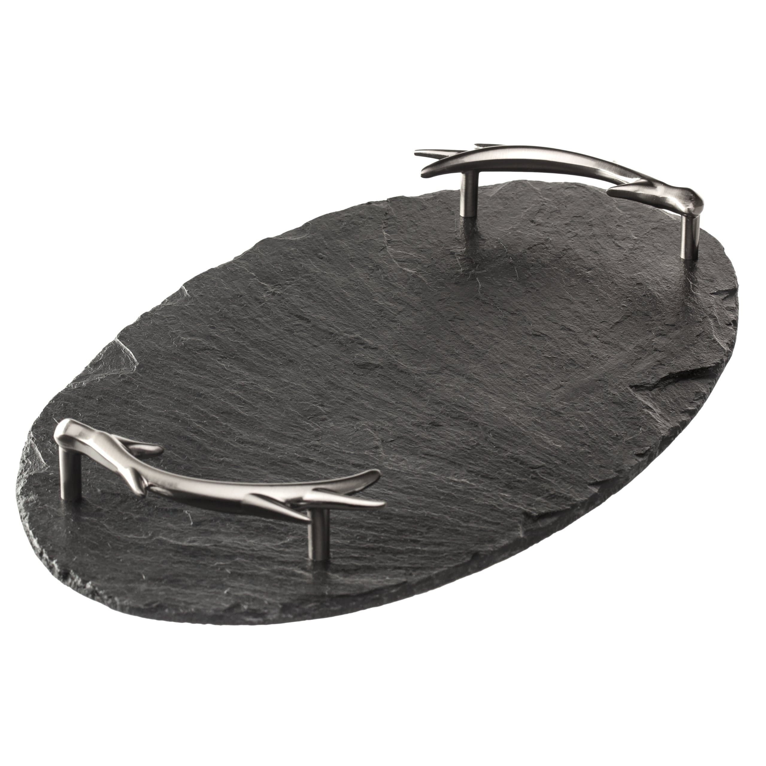 The Just Slate Company Oval Serving Tray with Antler Handles