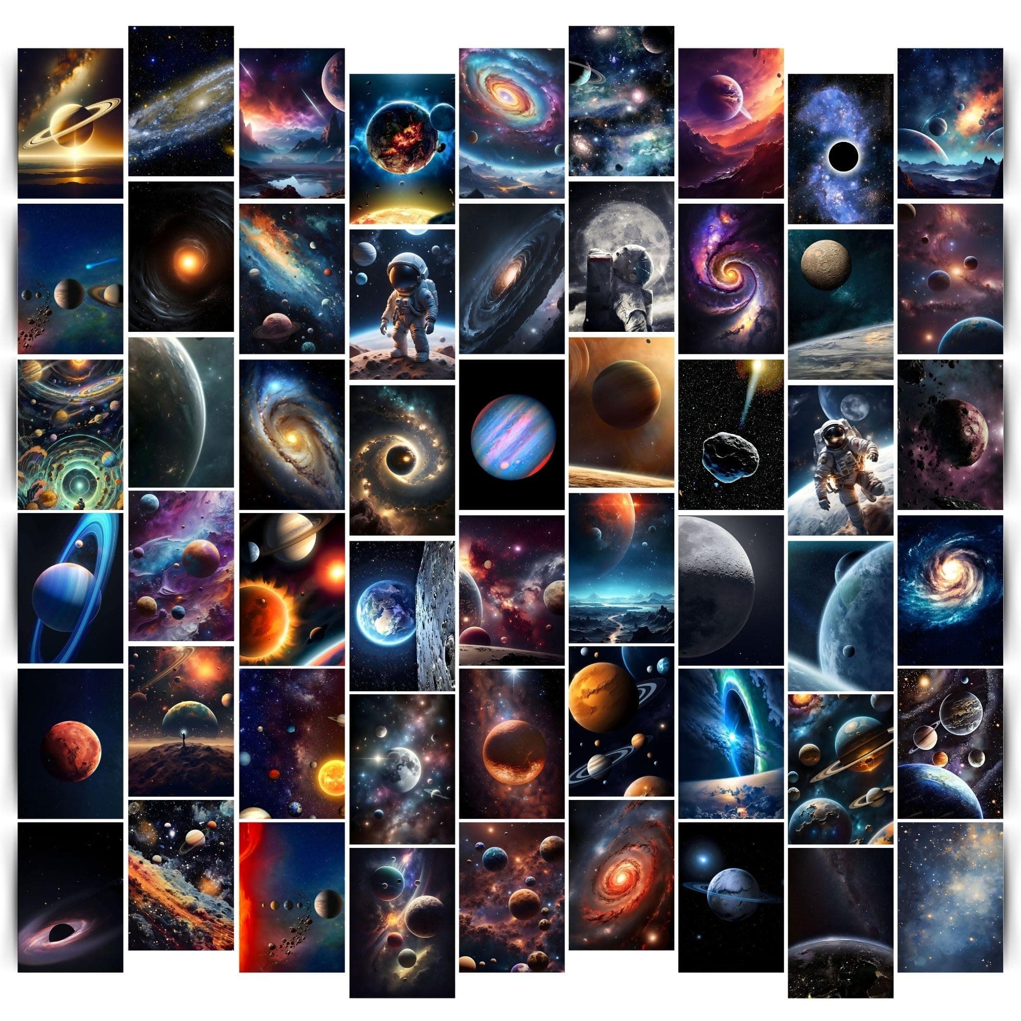 Posters Inc Pack of 54 Outer Space Posters, Home Decor Items For Living Room, Aesthetic Wall Stickers For Bedroom And Gym, Gifts For Men And Friends, 4x6 Inches Size Collage Art Kit, 300 GSM Paper