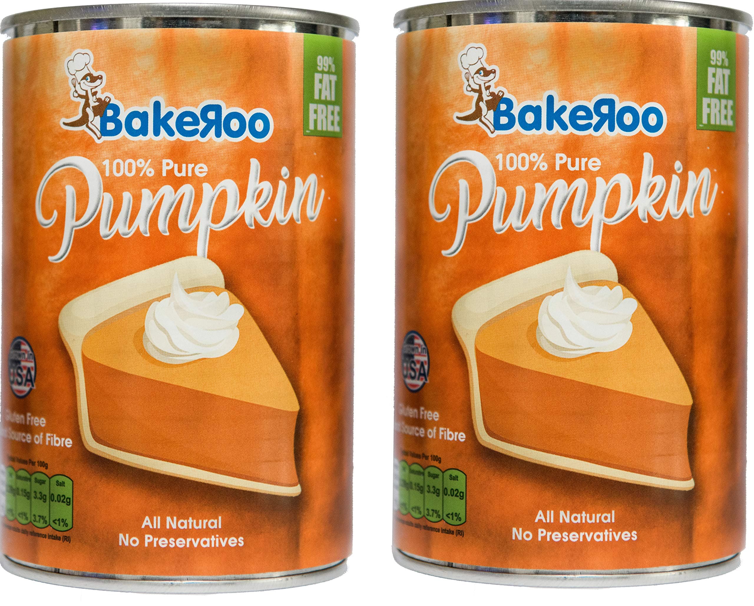 Bakeroo (Pack of 2) Tinned Pumpkin Puree (Pumpkin Pie Filling - Pumpkin Cake), 100% Natural - 425 g