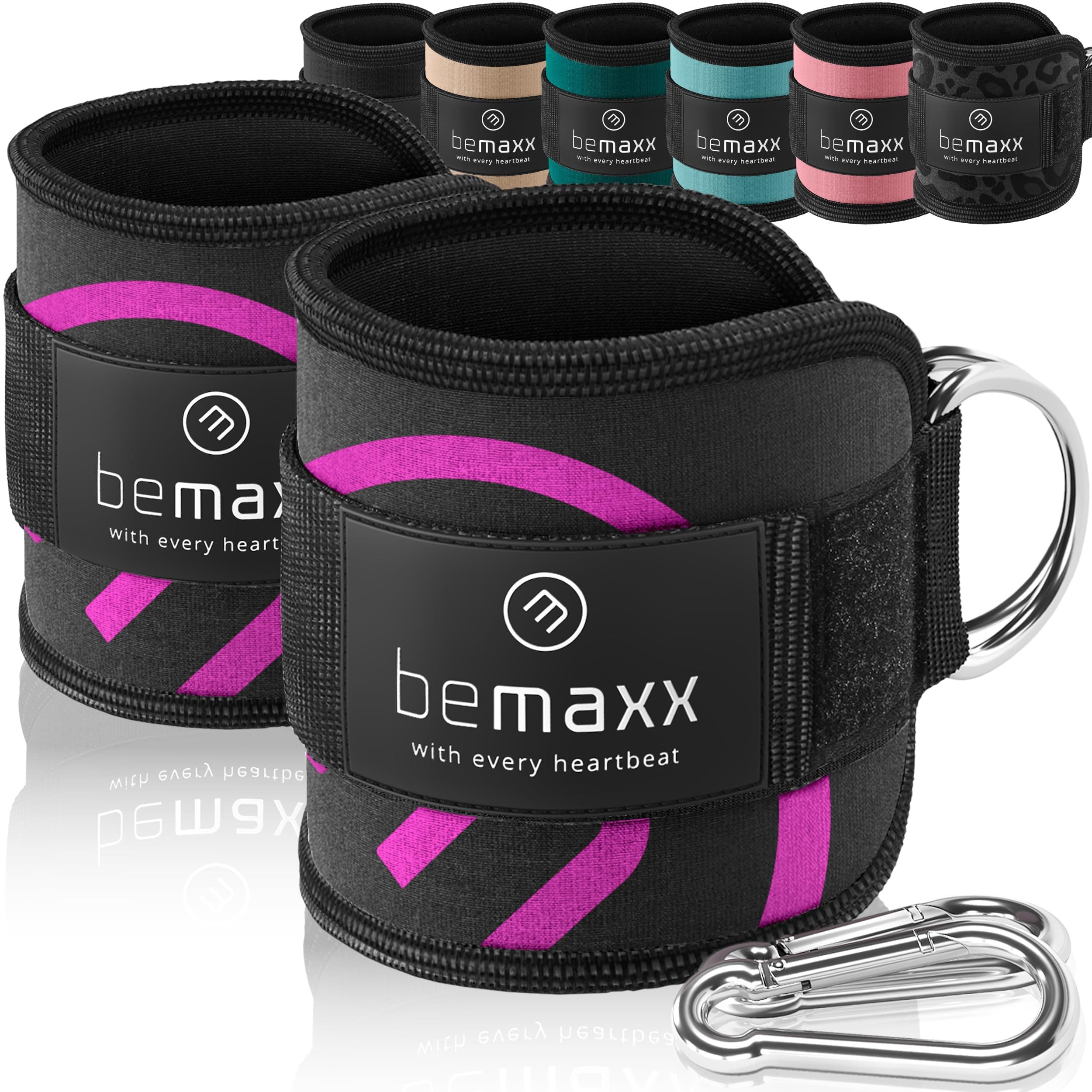 Ankle Straps Set for Cable Pulley Machine + Training Guide - 1 Pair One-Size Padded Foot Cuffs with Fastener for Workout | Leg Butt Glute Gym Fitness Sport Equipment, Women Men Footstrap Bodybuilding