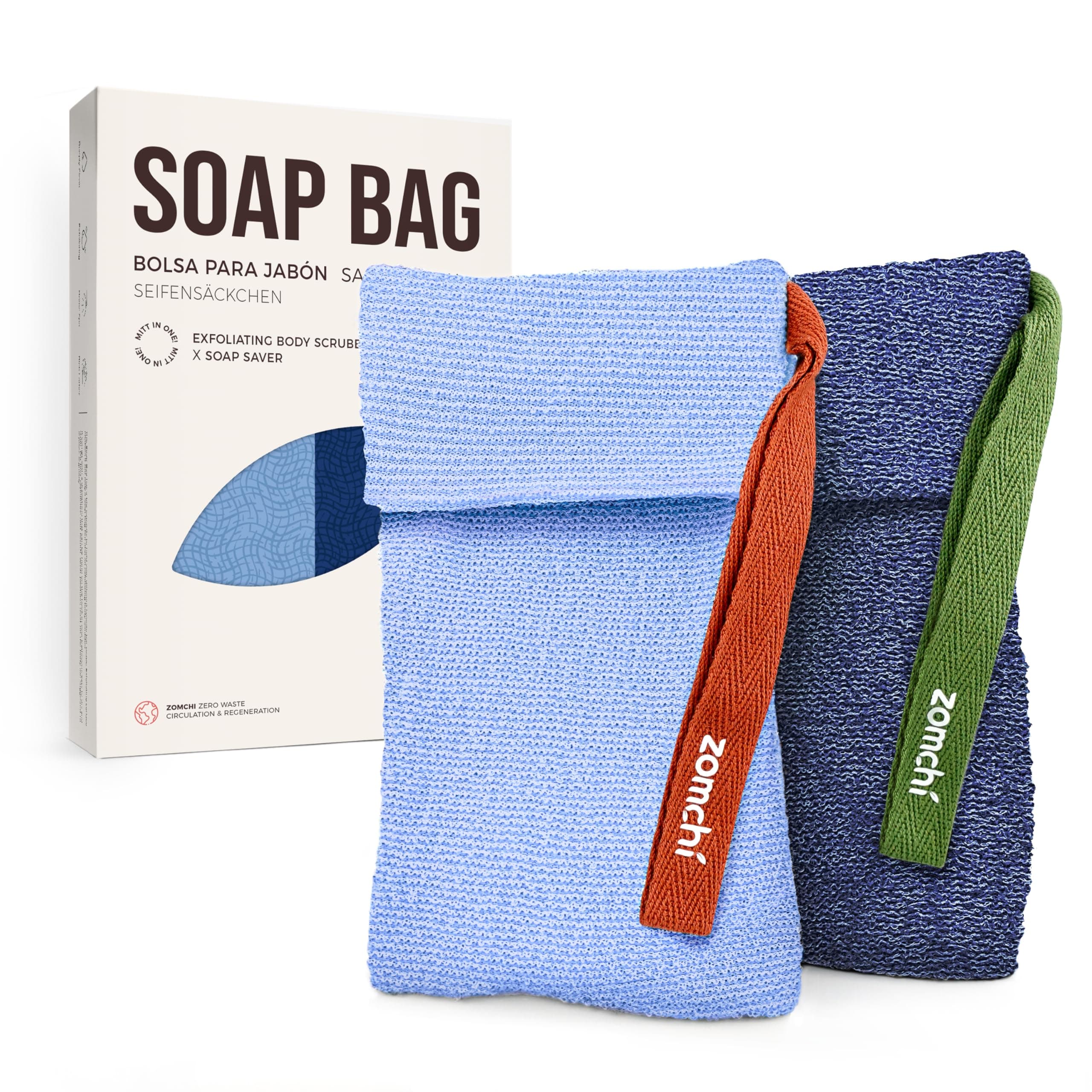 2 Pieces Soap Bags for Soap Bars with Different Roughness, Exfoliating Soap Saver Bags, Soap Pouch for Body Wash (Blue)