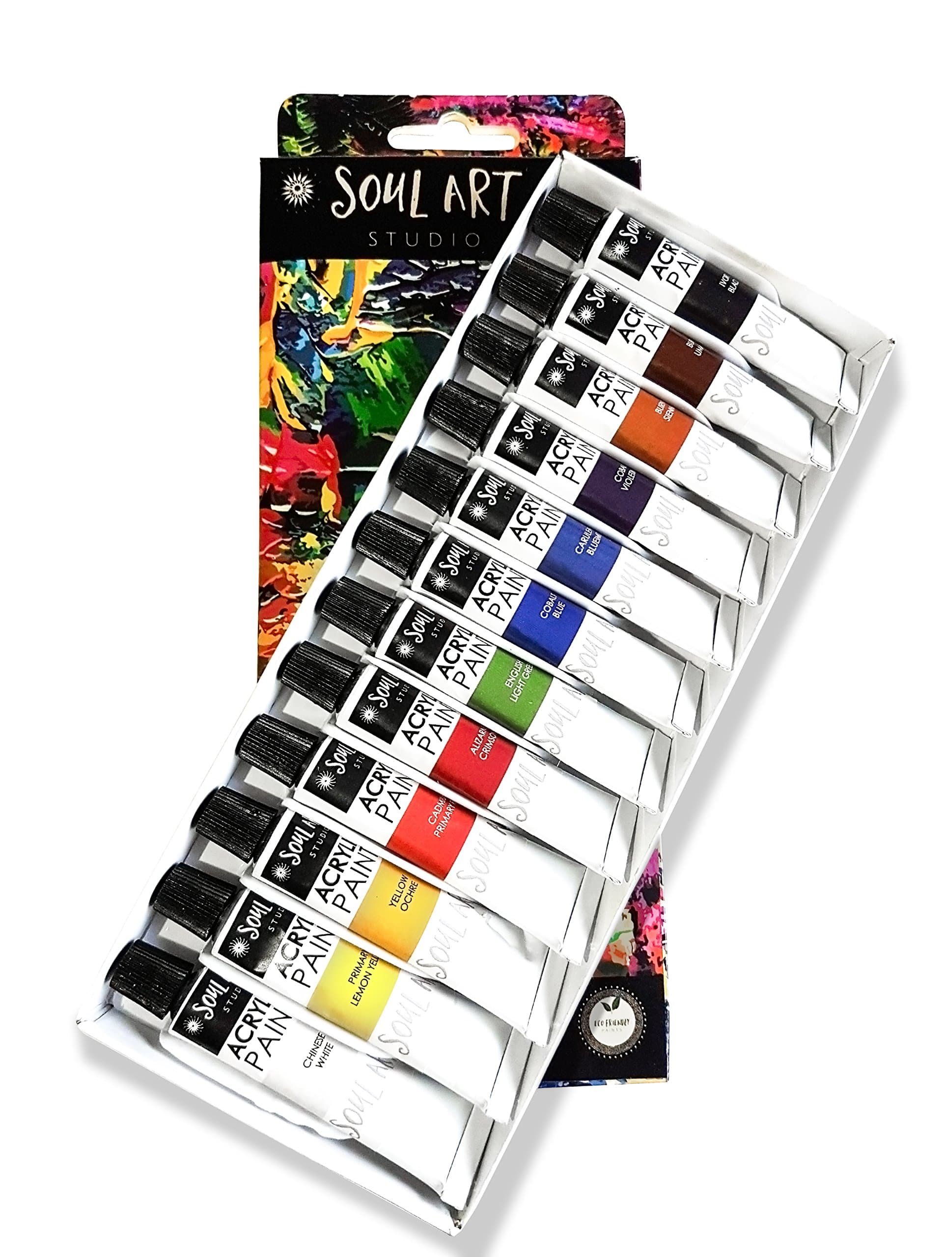 Acrylic Paint Set - Premium Quality Art Set for Painting Canvas, Wood, Clay, Fabric, Nail Art, Ceramic & Crafts - 12 x 12ml Best Selling Colors for Beginners, Students & Professionals Artists.