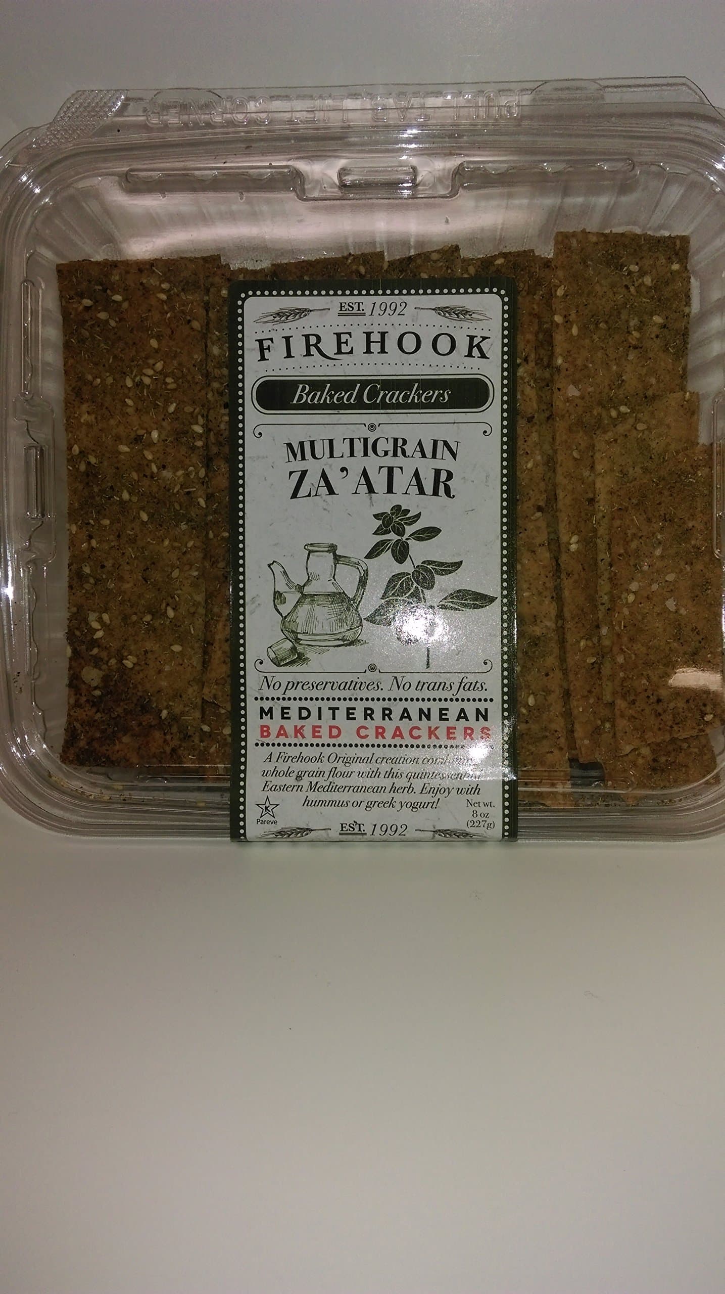 Organic Whole Grain Baked Cracker - Baked Fresh with Oregano, Thyme & Olive Oil by Firehook - Kosher and Vegetarian Mediterranean Treat (1/2 pound tub)