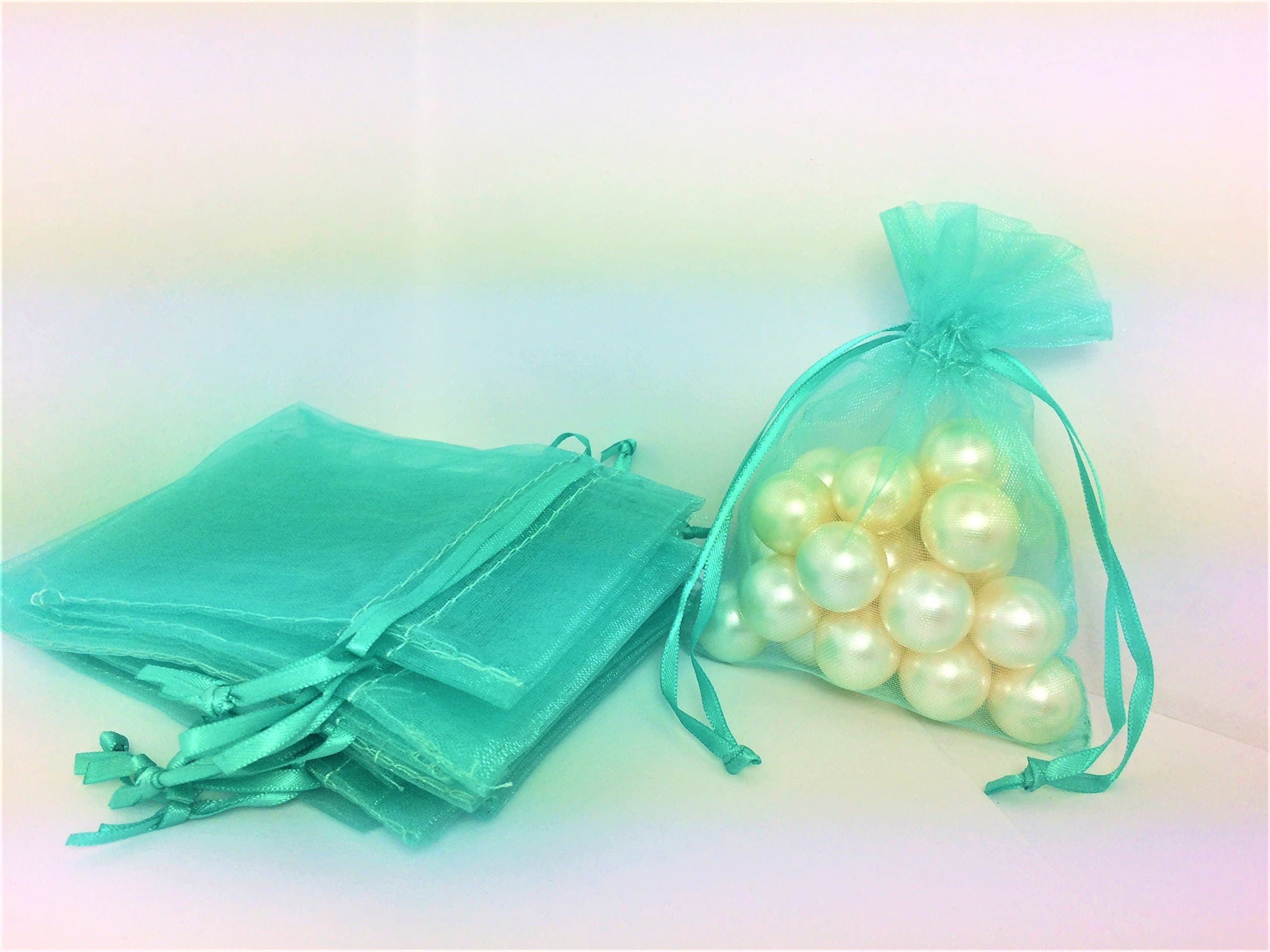 3" x 4" Tiffany Blue Drawstring Sheer Organza Bags (24 Pieces)